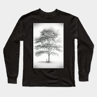 Minimal Art Pencil Sketch Black And White Tree Minimalistic Long Sleeve T-Shirt